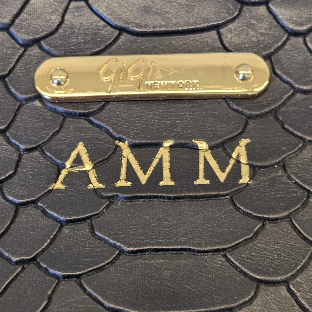 GiGi New York Black Python-Embossed Leather Clutch‎ Black